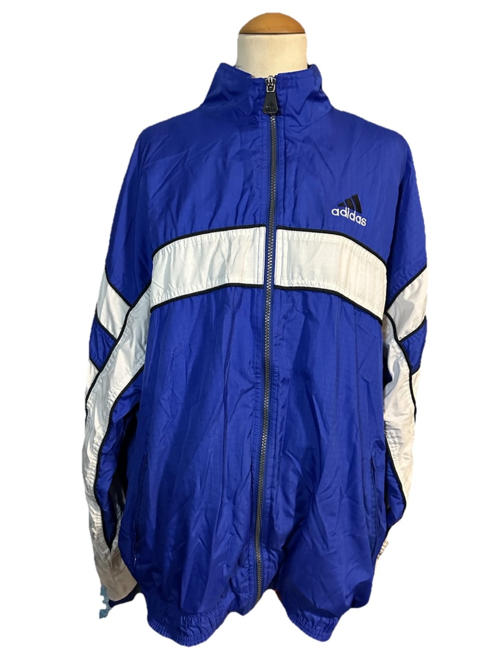 Vintage Adidas Full Zip Windbreaker Jacket Blue White Mens Size XL